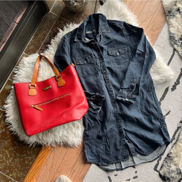 Gap Western Shirt Dress Dark Indigo Denim Color - Picture 2 of 5